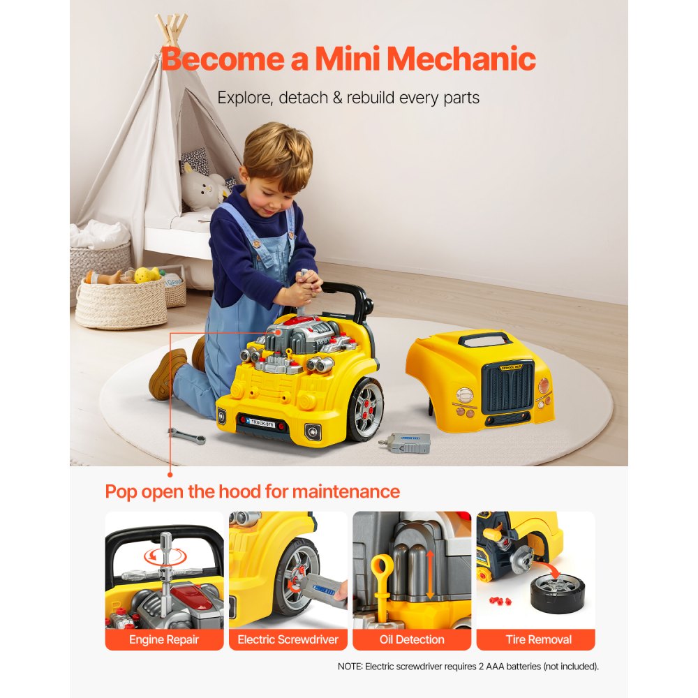 D001-1 - Kids' 60-Piece Engine Repair Set with Electric Screwdriver