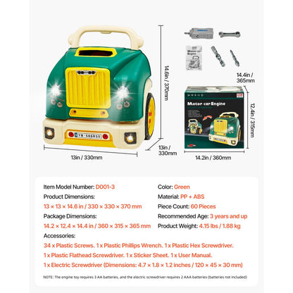 D001-3 - VEVOR Kids Mechanic Engine Play Set with Tools & Lights