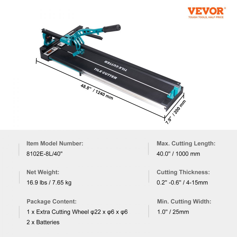 8102E-8L/40" - 40" VEVOR Tile Cutter for Ceramic & Porcelain with Carbide Wheel