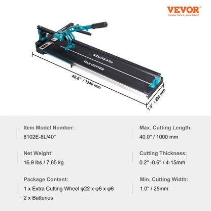8102E-8L/40" - 40" VEVOR Tile Cutter for Ceramic & Porcelain with Carbide Wheel
