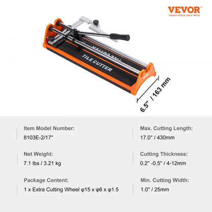 8103E-2/17" - VEVOR 17” Manual Tile Cutter with Infrared Positioning System