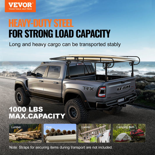 SC1402 - Adjustable Heavy-Duty Truck Ladder Rack for 1000 lbs Capacity