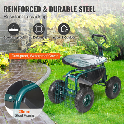 TC4501S-GN - Adjustable Garden Cart with 360-Degree Swivel Seat and Sturdy Wheels