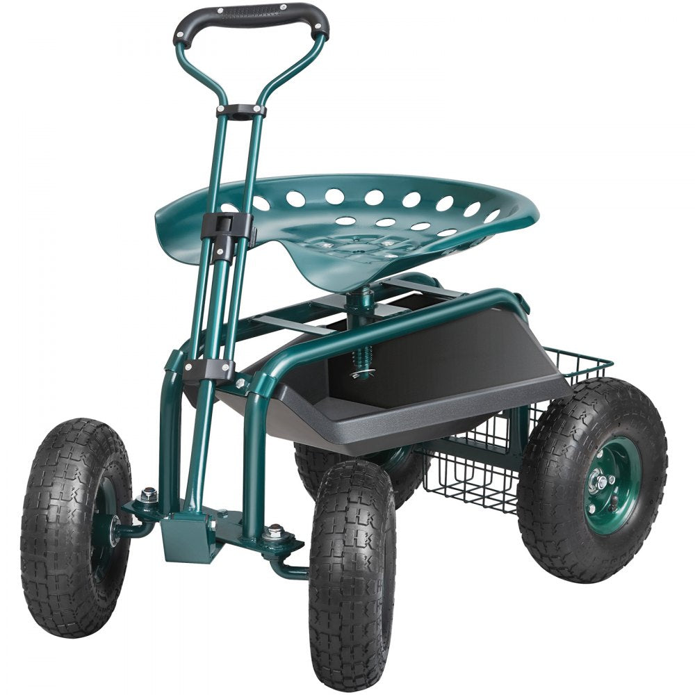 TC4501S-GN - Adjustable Garden Cart with 360-Degree Swivel Seat and Sturdy Wheels