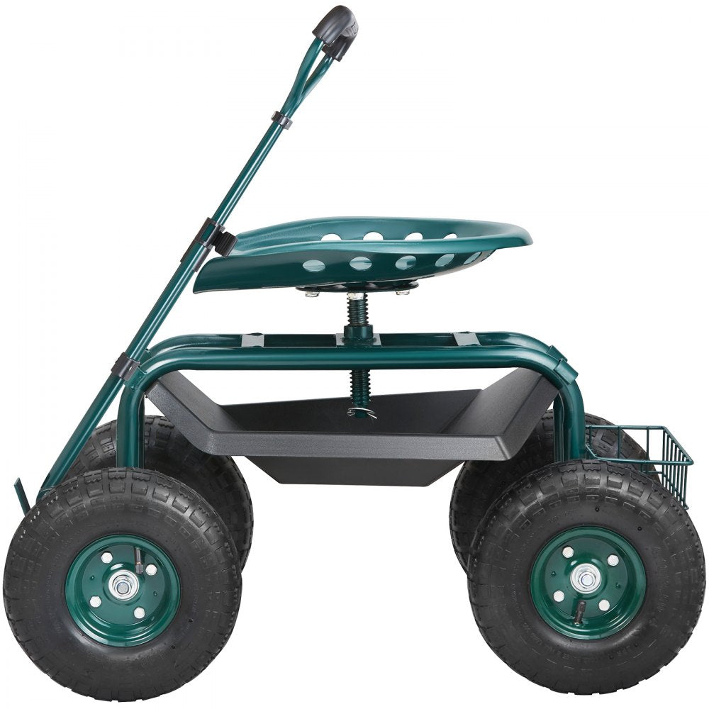 TC4501S-GN - Adjustable Garden Cart with 360-Degree Swivel Seat and Sturdy Wheels