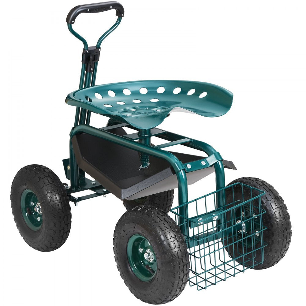 TC4501S-GN - Adjustable Garden Cart with 360-Degree Swivel Seat and Sturdy Wheels