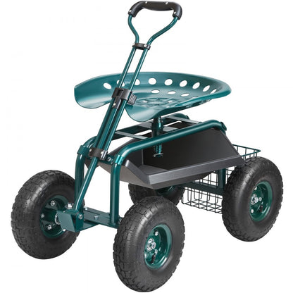 TC4501S-GN - Adjustable Garden Cart with 360-Degree Swivel Seat and Sturdy Wheels