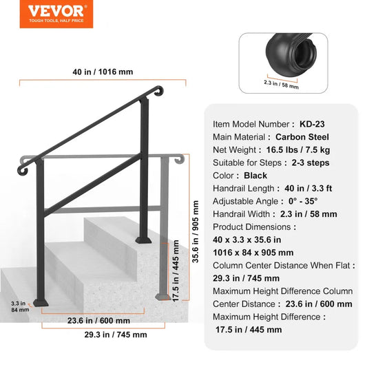 KD-23 - Durable Adjustable Handrails for Safe Outdoor Steps
