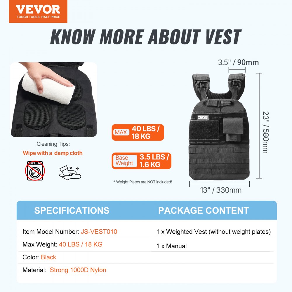 JS-VEST010 - Adjustable 3.5-40 lbs Weighted Vest for Customized Workouts
