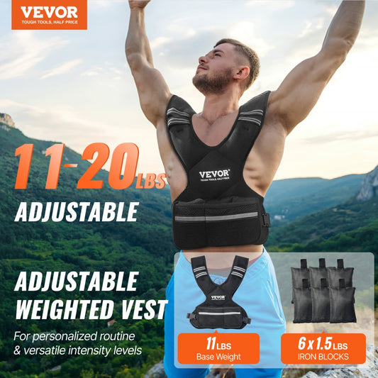 JS-VEST006-1 - Neoprene Adjustable Weighted Vest, 11-20 lbs, Breathable Design