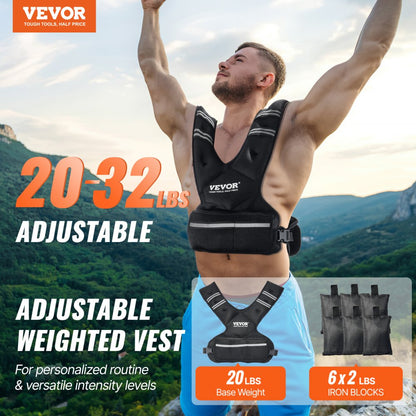 JS-VEST006-2 - Adjustable Neoprene Weighted Vest 20-32 lbs with Reflective Trim