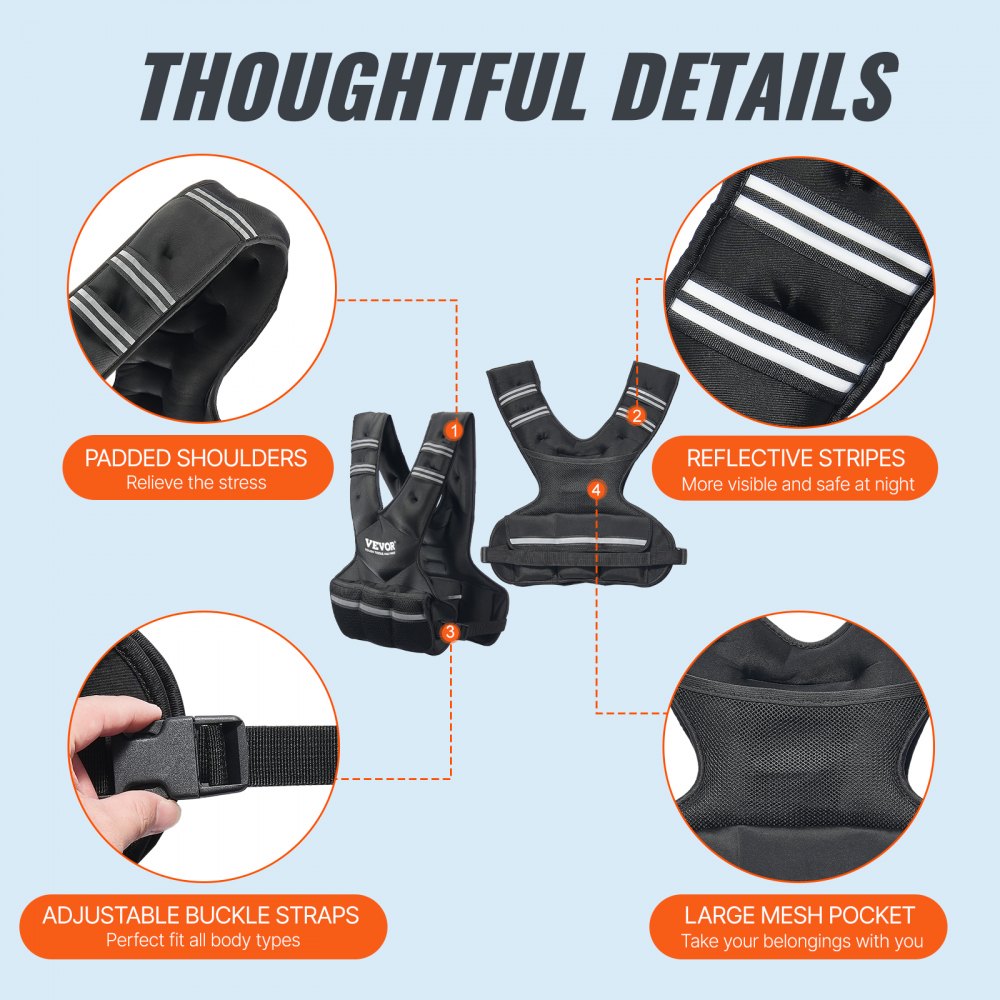 JS-VEST006-2 - Adjustable Neoprene Weighted Vest 20-32 lbs with Reflective Trim