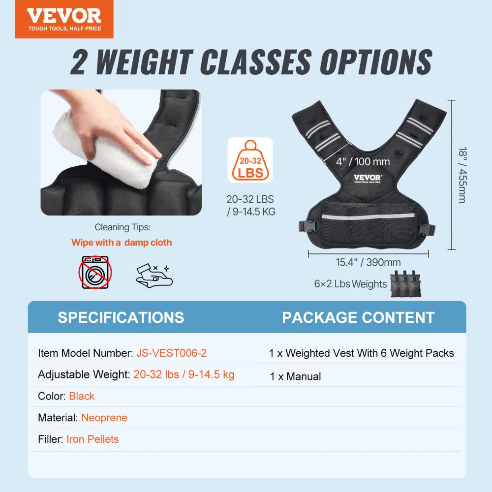 JS-VEST006-2 - Adjustable Neoprene Weighted Vest 20-32 lbs with Reflective Trim