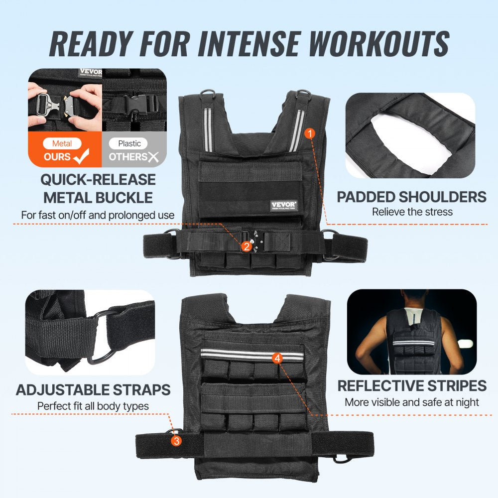 JS-VEST007 - 35lbs Adjustable Nylon Weighted Vest for Enhanced Training
