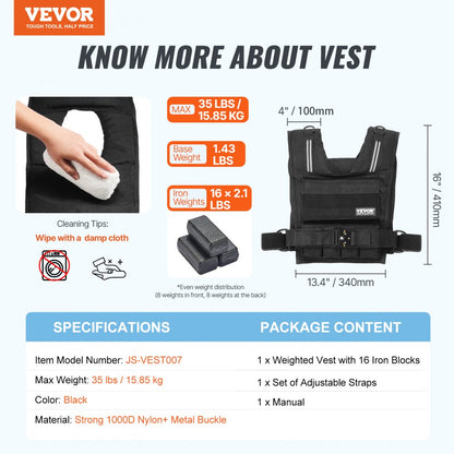 JS-VEST007 - 35lbs Adjustable Nylon Weighted Vest for Enhanced Training
