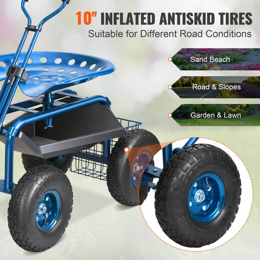 TC4501S-BL - Adjustable Rolling Garden Work Seat with Tool Tray