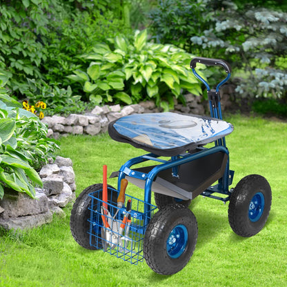 TC4501S-BL - Adjustable Rolling Garden Work Seat with Tool Tray