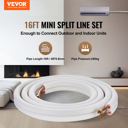 JSY-SS-SKU9 - 16ft VEVOR Mini Split Line Set with Triple-Layer Insulation