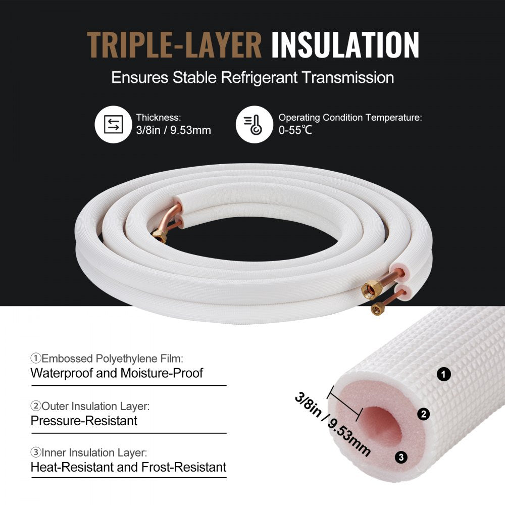 JSY-SS-SKU9 - 16ft VEVOR Mini Split Line Set with Triple-Layer Insulation