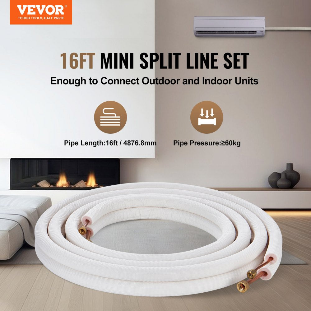 JSY-SS-SKU7 - 16ft Copper Mini Split Line Set for HVAC Systems