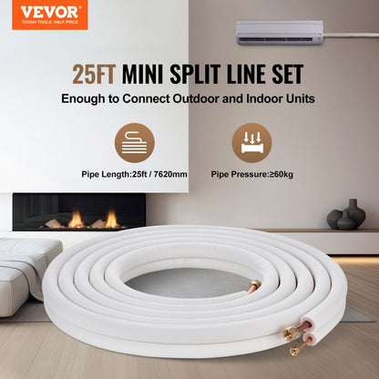 JSY-SS-SKU10 - 25ft VEVOR Mini Split Line Set for Easy HVAC Connections