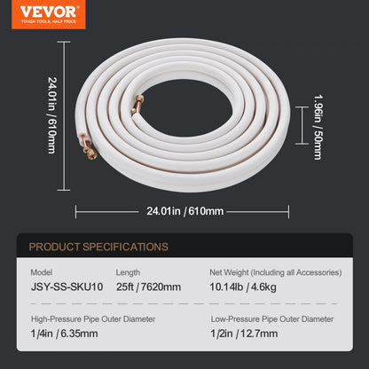 JSY-SS-SKU10 - 25ft VEVOR Mini Split Line Set for Easy HVAC Connections