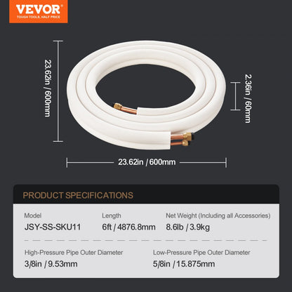 JSY-SS-SKU11 - 16FT Copper Mini Split Line Set for HVAC Systems