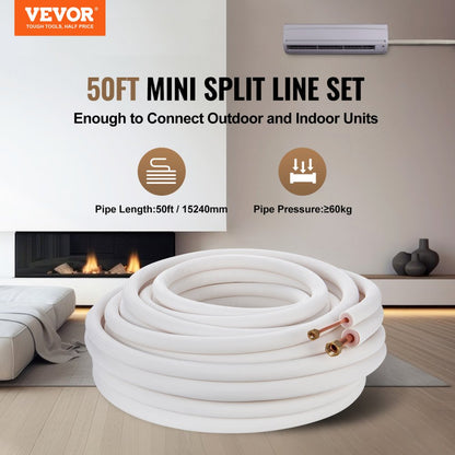 JSY-SS-SKU4 - 50FT Copper Mini Split Line Set with Triple-Layer Insulation