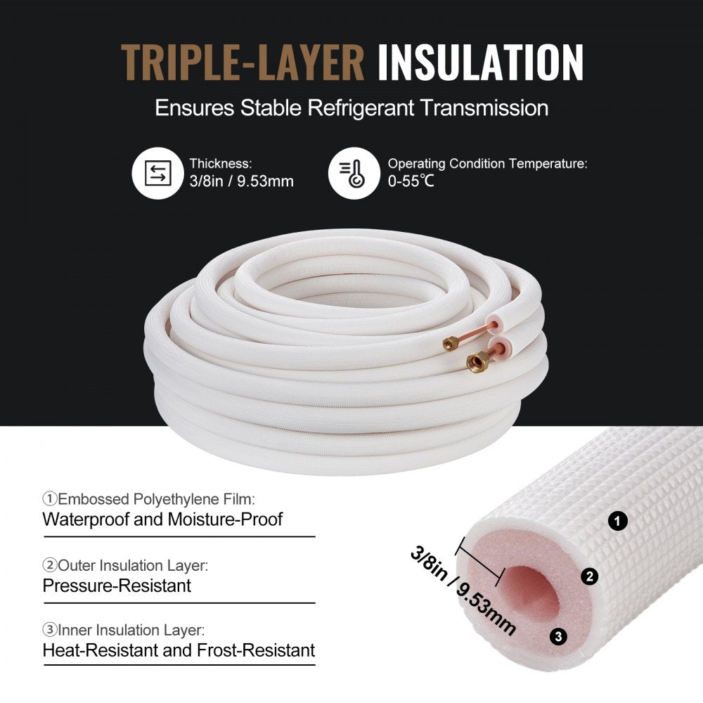 JSY-SS-SKU4 - 50FT Copper Mini Split Line Set with Triple-Layer Insulation