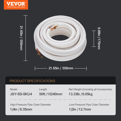 JSY-SS-SKU4 - 50FT Copper Mini Split Line Set with Triple-Layer Insulation