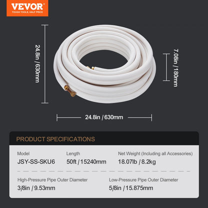 JSY-SS-SKU6 - 50FT Copper Mini Split Line Set with Insulation