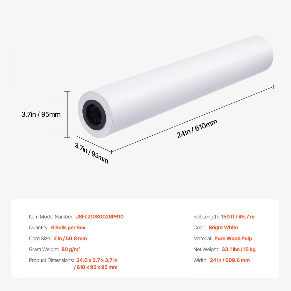 JSFL21080026P610 - 24" x 150' VEVOR Wide-Format Paper for Clear Printing