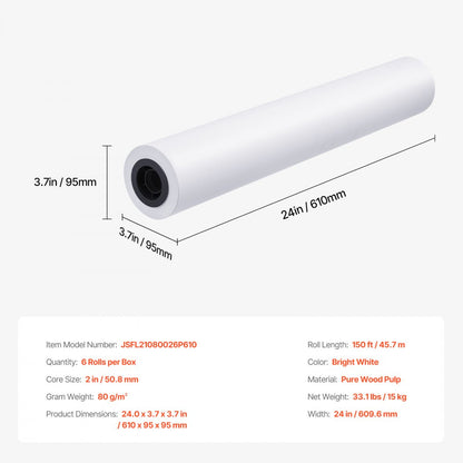 JSFL21080026P610 - 24" x 150' VEVOR Wide-Format Paper for Clear Printing
