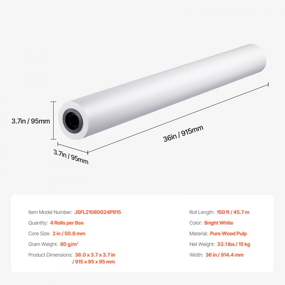 JSFL21080024P915 - Premium 36" x 150' Wide Format Paper Rolls, 4-Pack