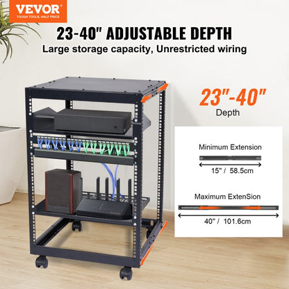 HT-W6415 - Compact 15U Open Frame Server Rack for Small Spaces