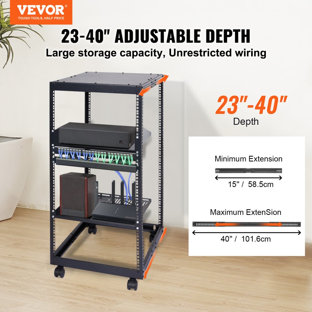 HT-W6420 - Durable 20U Open Frame Server Rack, 23'' x 20.1'' x 38.7''
