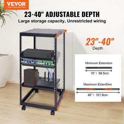 HT-W6420 - Durable 20U Open Frame Server Rack, 23'' x 20.1'' x 38.7''