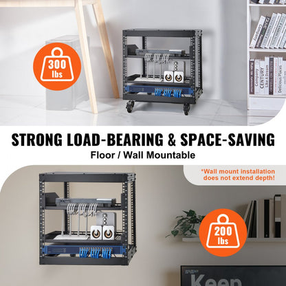 SPT-504-09 - 9U Adjustable Server Rack, 23"-40", Mobile with Accessory Kit