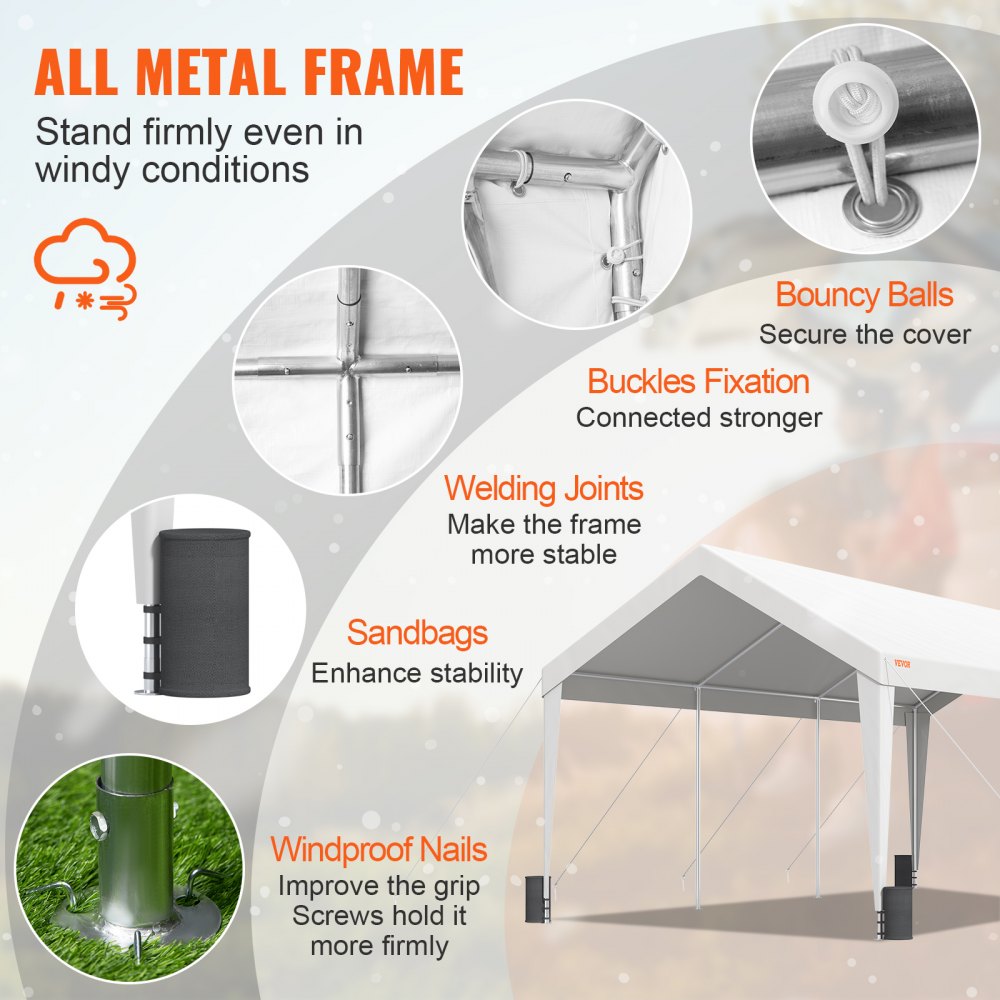 010595014191 - 10x20 ft VEVOR Heavy-Duty Carport with Reinforced Poles