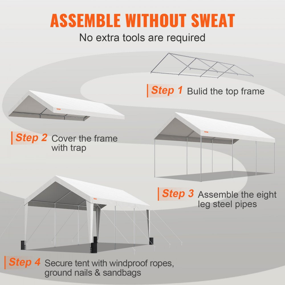 010595014191 - 10x20 ft VEVOR Heavy-Duty Carport with Reinforced Poles