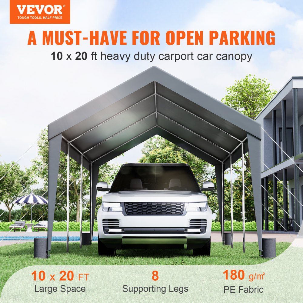 010180243447 - 10x20ft Heavy-Duty Carport with Steel Frame and Stability Features