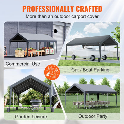 010180243447 - 10x20ft Heavy-Duty Carport with Steel Frame and Stability Features