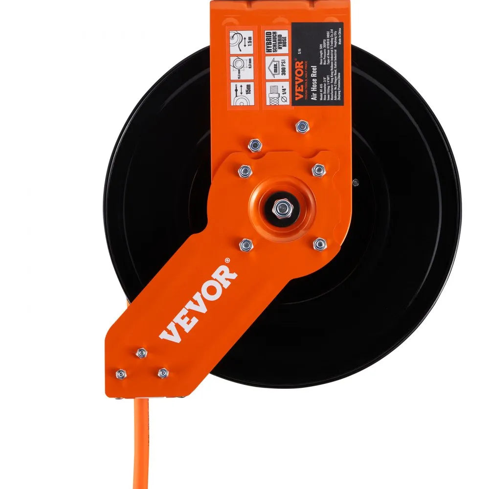 NT-A15 - 50FT Retractable Air Hose Reel, Kink-Resistant Rubber, Max 300PSI