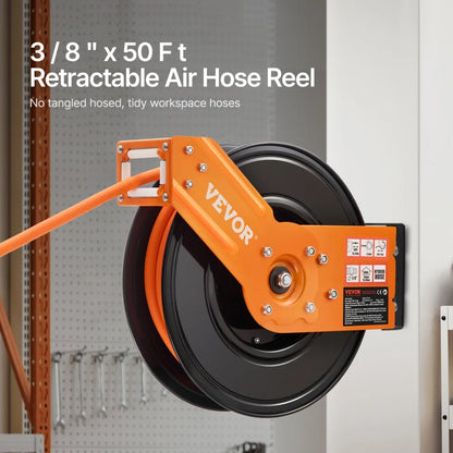 NT-A15 - 50ft Retractable Air Hose Reel with Auto-Rewind and 180° Swivel