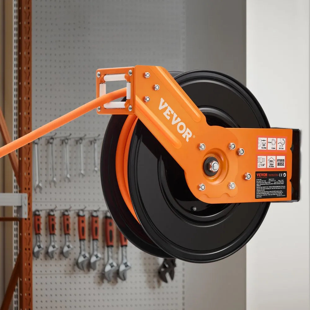 NT-A15 - 50ft Retractable Air Hose Reel with Auto-Rewind and 180° Swivel