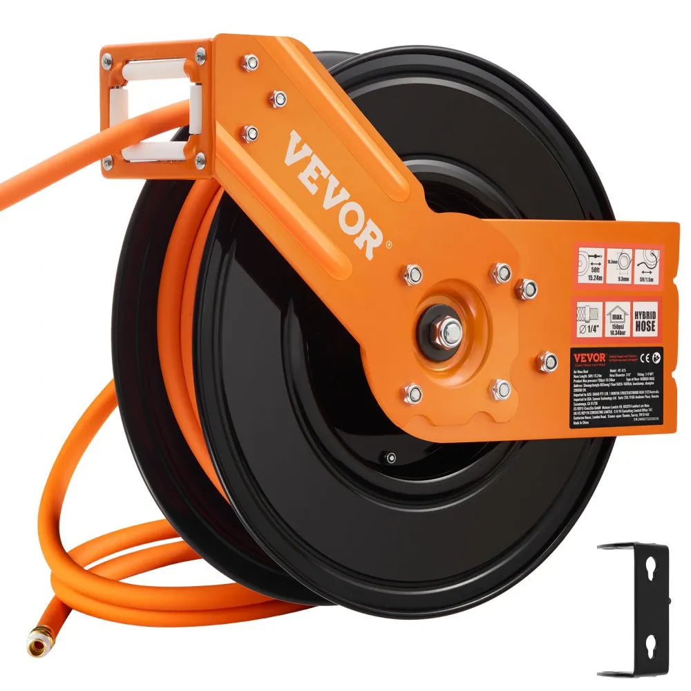 NT-A15 - 50ft Retractable Air Hose Reel with Auto-Rewind and 180° Swivel