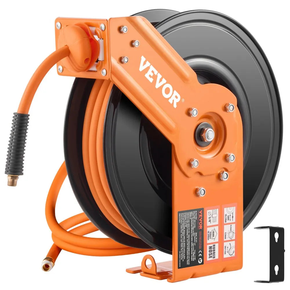 NT-A15 - 50ft Retractable Air Hose Reel with Auto-Rewind and 180° Swivel