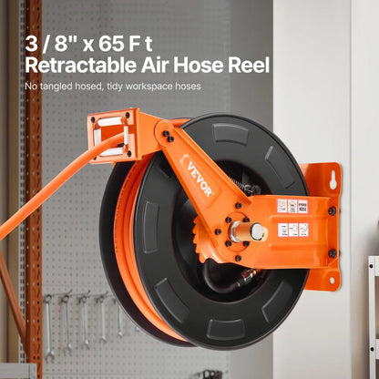 NTS-A15B - 65ft Retractable Air Hose Reel with Auto-Rewind and Dual Arms