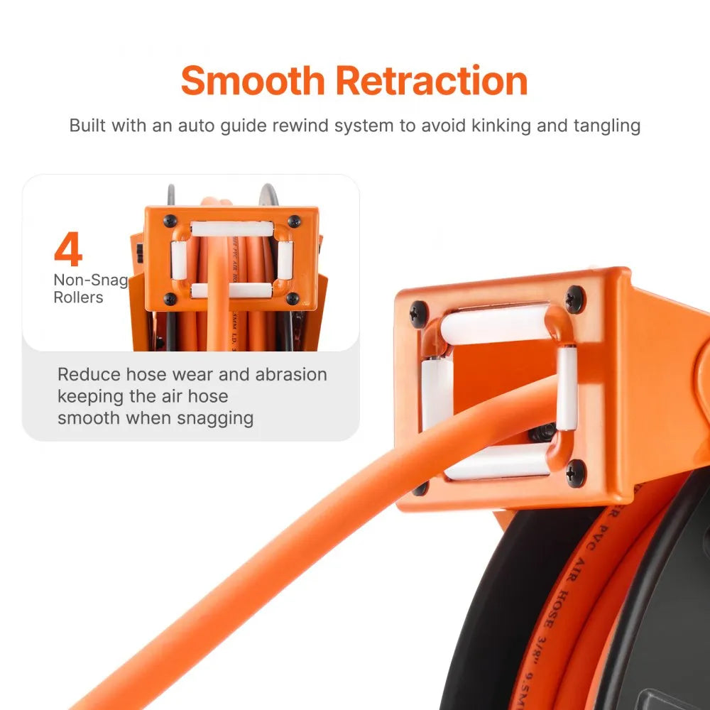 NTS-A15B - 65ft Retractable Air Hose Reel with Auto-Rewind and Dual Arms