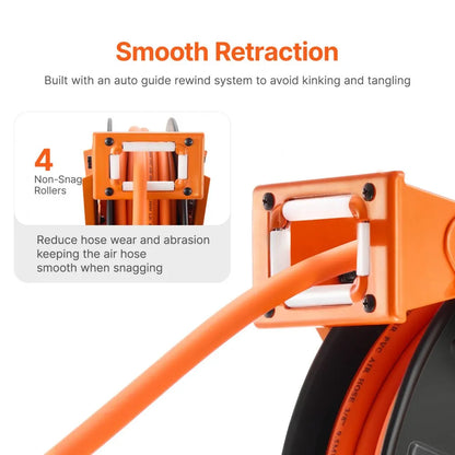 NTS-A15B - 65ft Retractable Air Hose Reel with Auto-Rewind and Dual Arms
